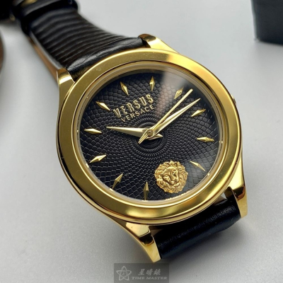 VERSUS VERSACE:手錶,型號:VV00283,女錶34mm金色錶殼黑色錶面真皮皮革錶帶款