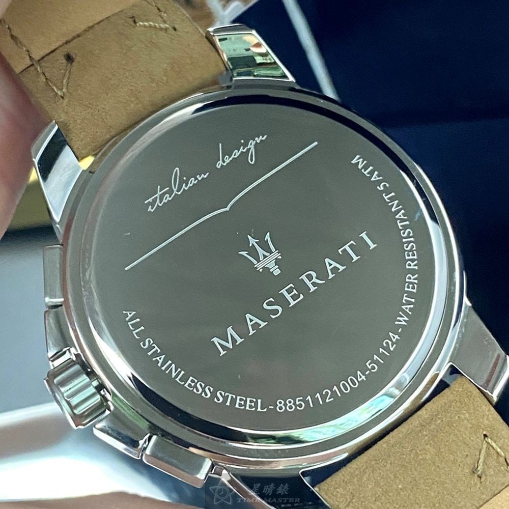 MASERATI:手錶,型號:R8851121004,男女通用錶44mm銀錶殼黑色錶面真皮皮革錶帶款-細節圖7