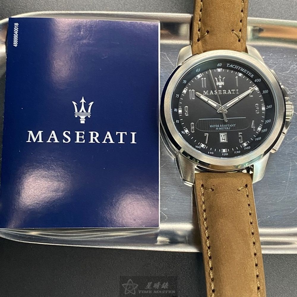 MASERATI:手錶,型號:R8851121004,男女通用錶44mm銀錶殼黑色錶面真皮皮革錶帶款-細節圖9