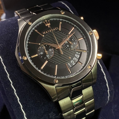 MASERATI:手錶,型號:R8873627001,男錶46mm黑錶殼黑色錶面精鋼錶帶款