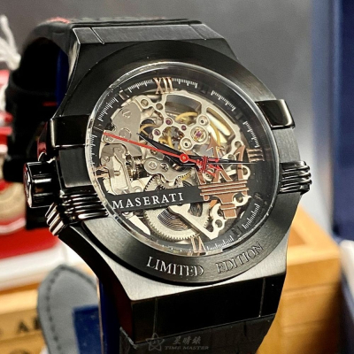 MASERATI:手錶,型號:R8821108021,男女通用錶42mm黑錶殼銀黑色錶面真皮皮革錶帶款