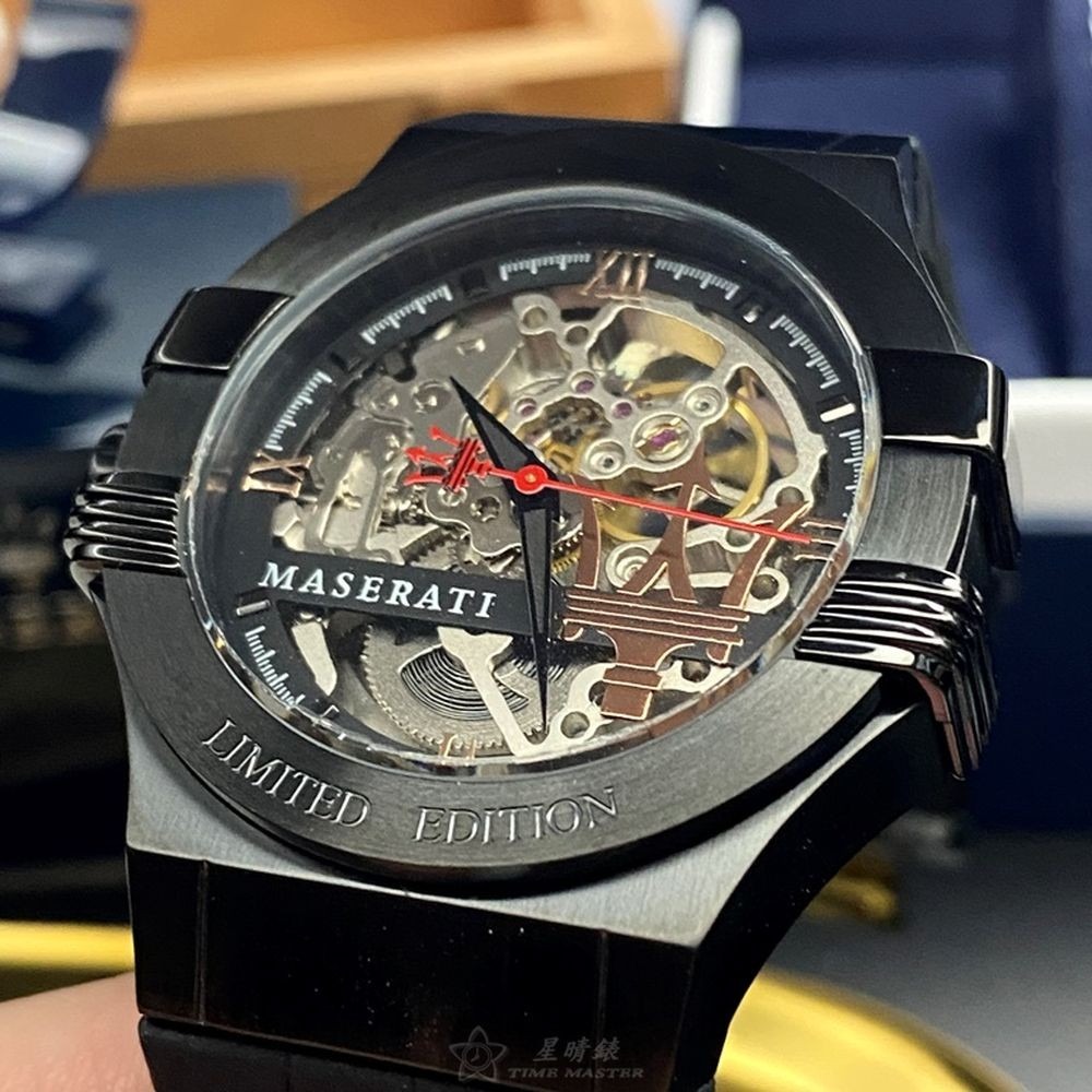 MASERATI:手錶,型號:R8821108021,男女通用錶42mm黑錶殼銀黑色錶面真皮皮革錶帶款-細節圖2