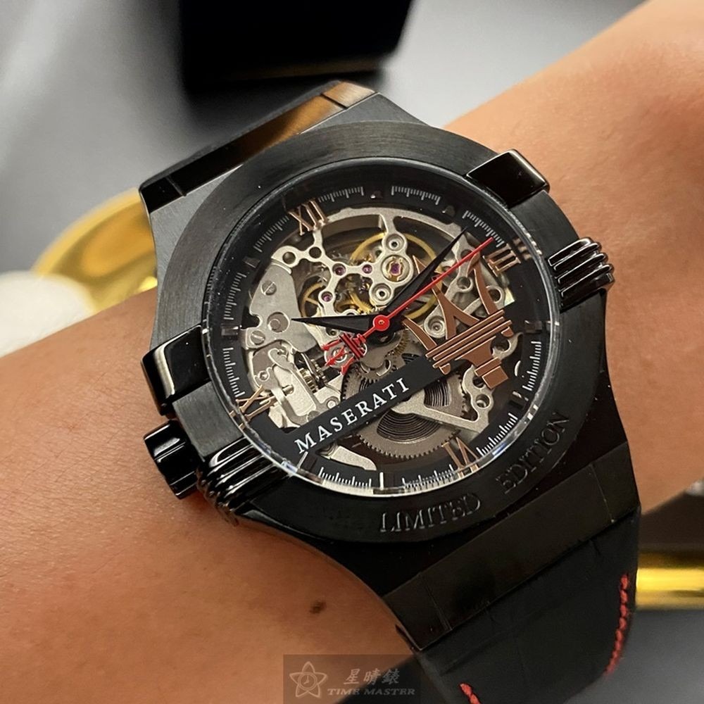 MASERATI:手錶,型號:R8821108021,男女通用錶42mm黑錶殼銀黑色錶面真皮皮革錶帶款-細節圖3