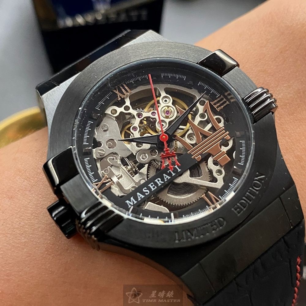 MASERATI:手錶,型號:R8821108021,男女通用錶42mm黑錶殼銀黑色錶面真皮皮革錶帶款-細節圖4