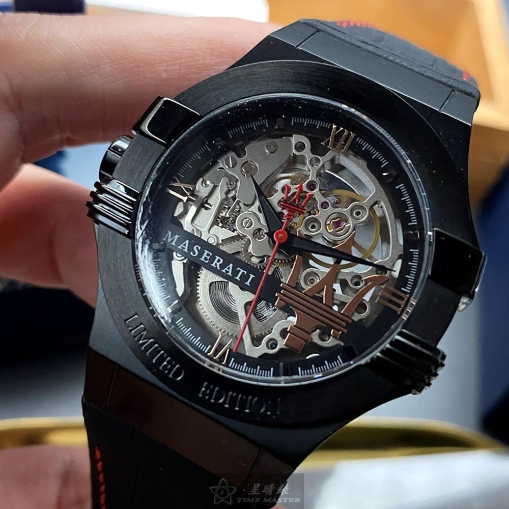 MASERATI:手錶,型號:R8821108021,男女通用錶42mm黑錶殼銀黑色錶面真皮皮革錶帶款-細節圖5
