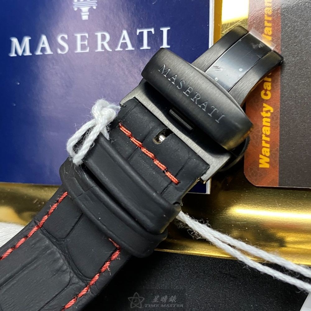 MASERATI:手錶,型號:R8821108021,男女通用錶42mm黑錶殼銀黑色錶面真皮皮革錶帶款-細節圖6