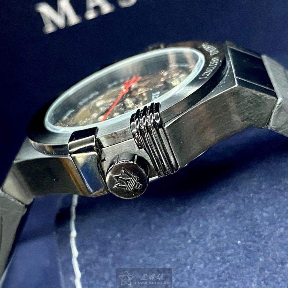 MASERATI:手錶,型號:R8821108021,男女通用錶42mm黑錶殼銀黑色錶面真皮皮革錶帶款-細節圖9