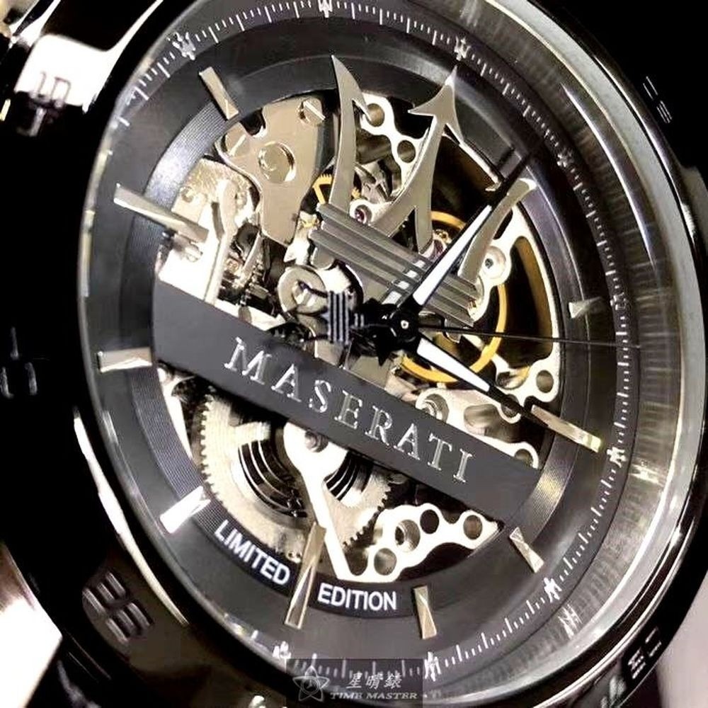MASERATI:手錶,型號:R8821119007,男女通用錶46mm銀黑錶殼黑色錶面真皮皮革錶帶款-細節圖2