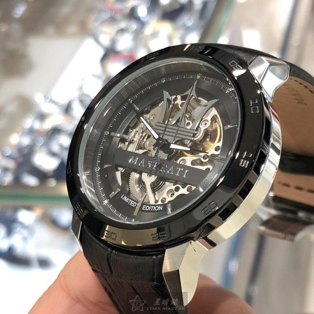 MASERATI:手錶,型號:R8821119007,男女通用錶46mm銀黑錶殼黑色錶面真皮皮革錶帶款-細節圖3