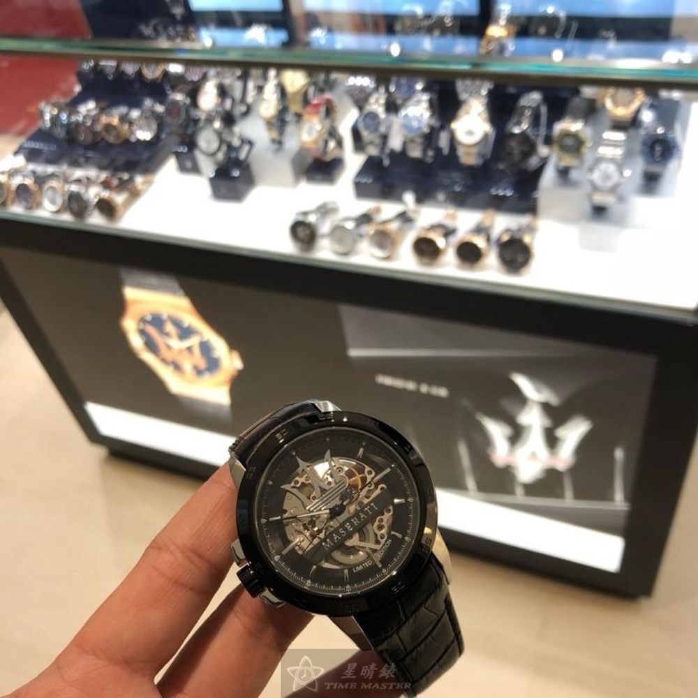 MASERATI:手錶,型號:R8821119007,男女通用錶46mm銀黑錶殼黑色錶面真皮皮革錶帶款-細節圖4