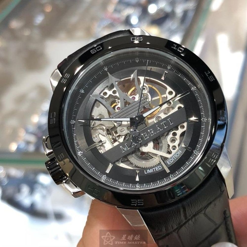 MASERATI:手錶,型號:R8821119007,男女通用錶46mm銀黑錶殼黑色錶面真皮皮革錶帶款-細節圖5