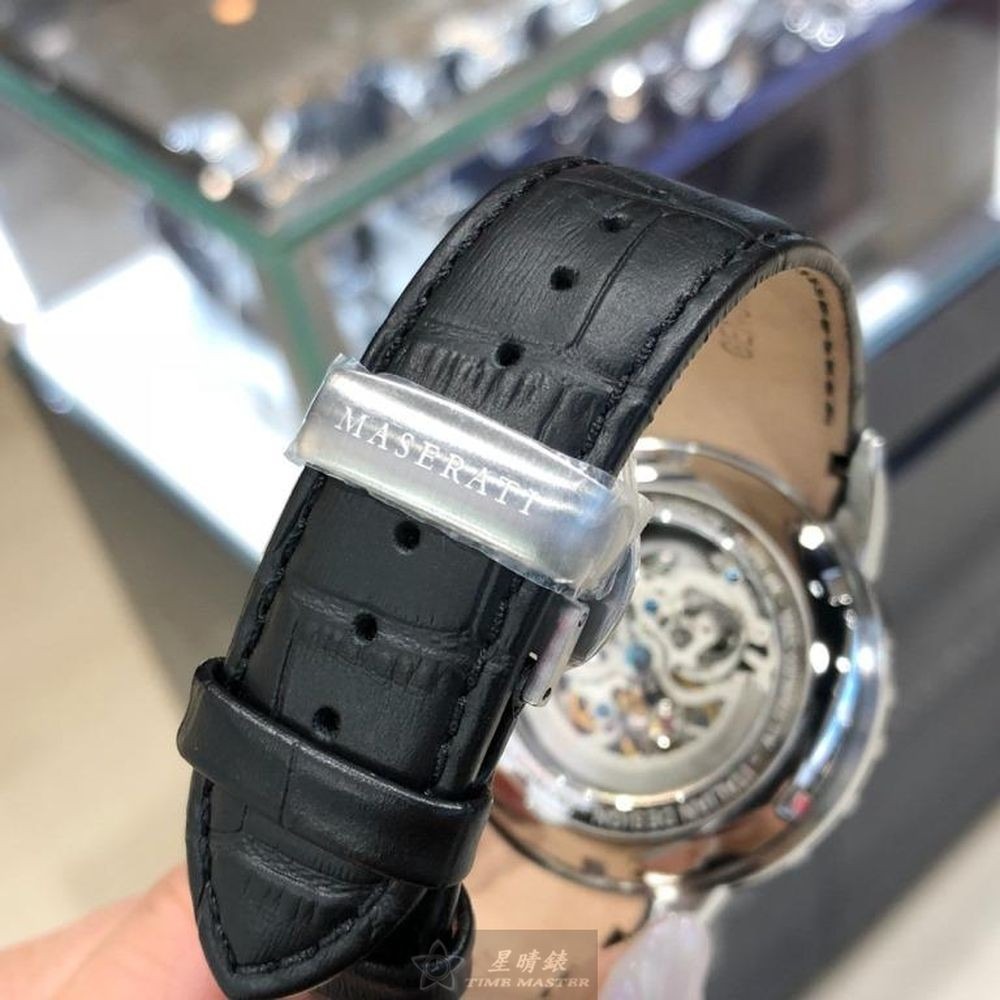 MASERATI:手錶,型號:R8821119007,男女通用錶46mm銀黑錶殼黑色錶面真皮皮革錶帶款-細節圖6