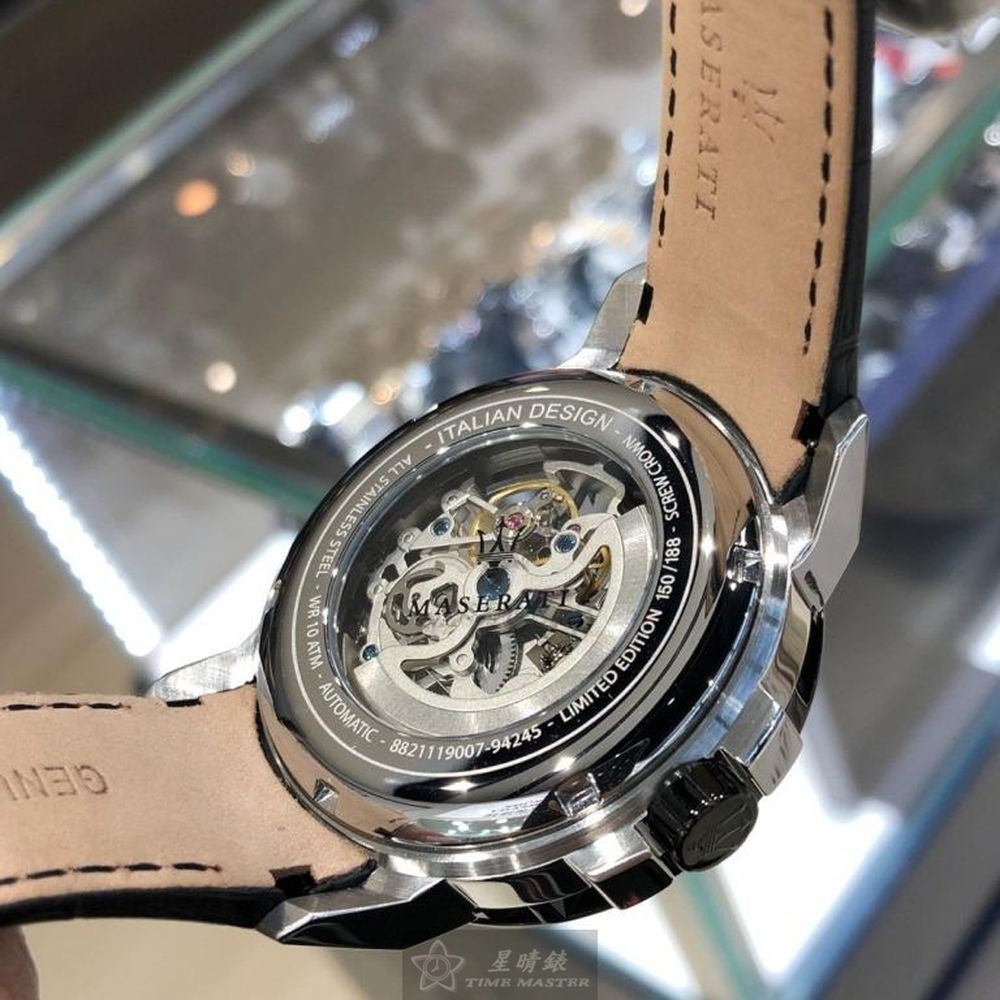 MASERATI:手錶,型號:R8821119007,男女通用錶46mm銀黑錶殼黑色錶面真皮皮革錶帶款-細節圖7
