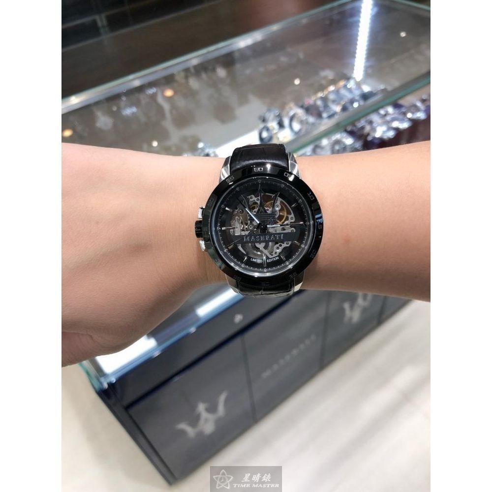 MASERATI:手錶,型號:R8821119007,男女通用錶46mm銀黑錶殼黑色錶面真皮皮革錶帶款-細節圖8