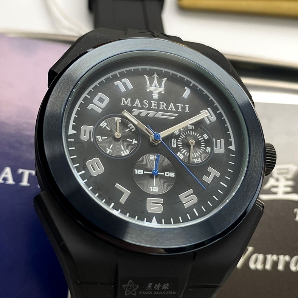 MASERATI:手錶,型號:R8851115007,男女通用錶44mm寶藍錶殼黑色錶面矽膠錶帶款-細節圖2