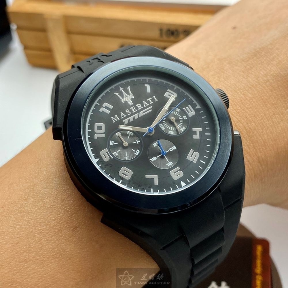 MASERATI:手錶,型號:R8851115007,男女通用錶44mm寶藍錶殼黑色錶面矽膠錶帶款-細節圖3