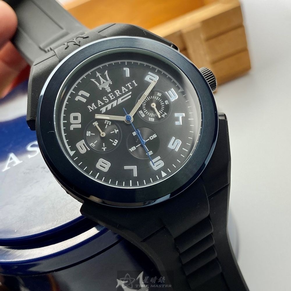 MASERATI:手錶,型號:R8851115007,男女通用錶44mm寶藍錶殼黑色錶面矽膠錶帶款-細節圖4