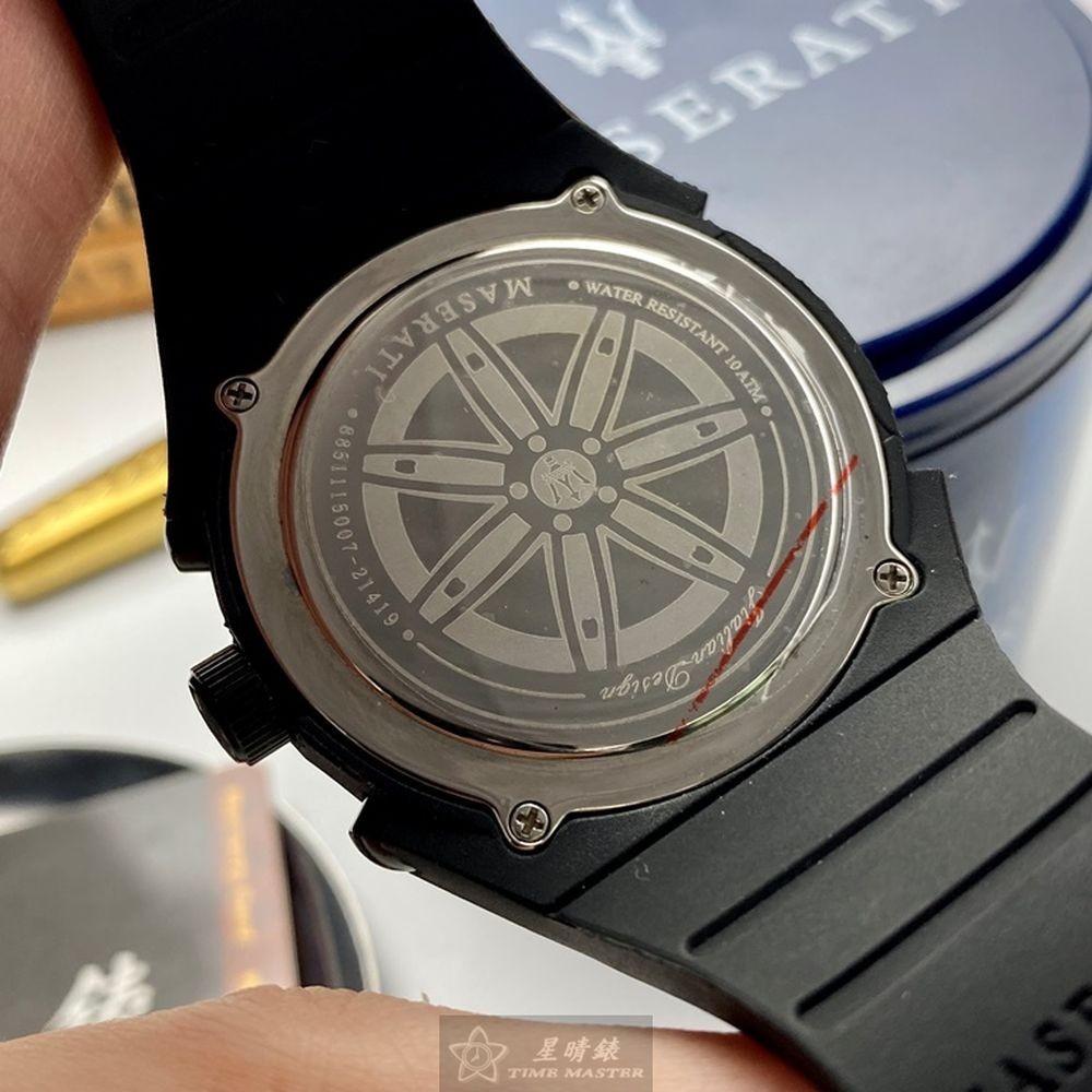 MASERATI:手錶,型號:R8851115007,男女通用錶44mm寶藍錶殼黑色錶面矽膠錶帶款-細節圖5