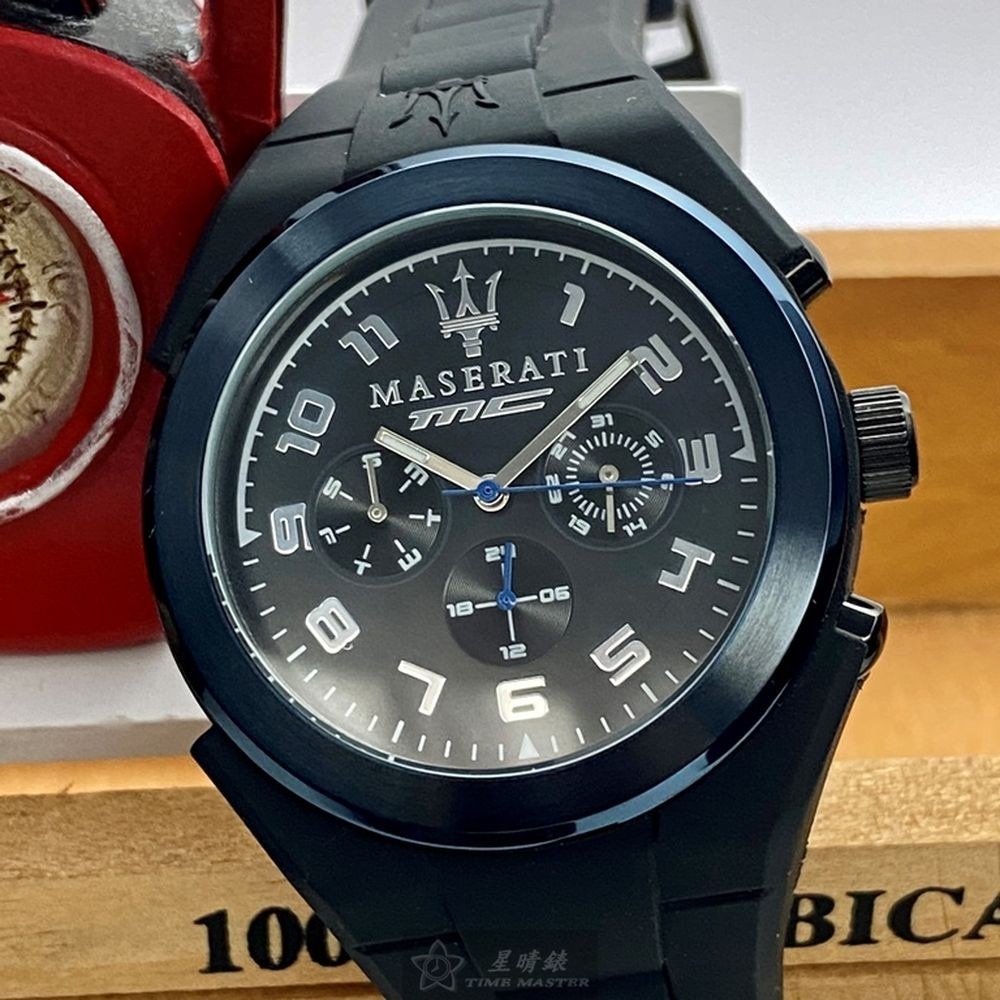 MASERATI:手錶,型號:R8851115007,男女通用錶44mm寶藍錶殼黑色錶面矽膠錶帶款-細節圖8