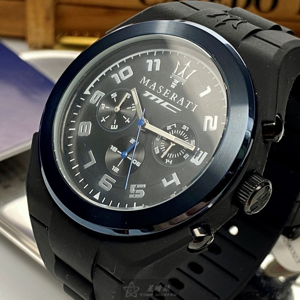 MASERATI:手錶,型號:R8851115007,男女通用錶44mm寶藍錶殼黑色錶面矽膠錶帶款-細節圖9