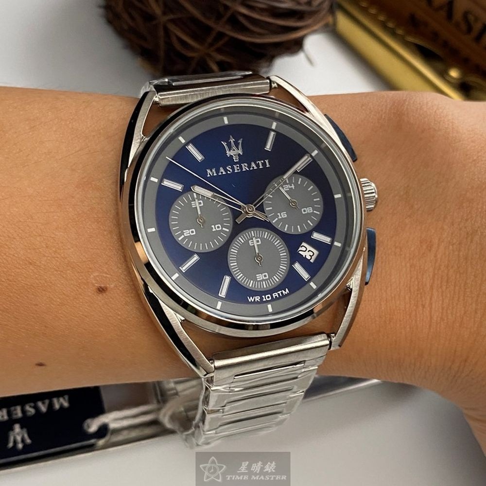 MASERATI:手錶,型號:R8873632004,男女通用錶42mm銀錶殼寶藍色錶面精鋼錶帶款-細節圖3