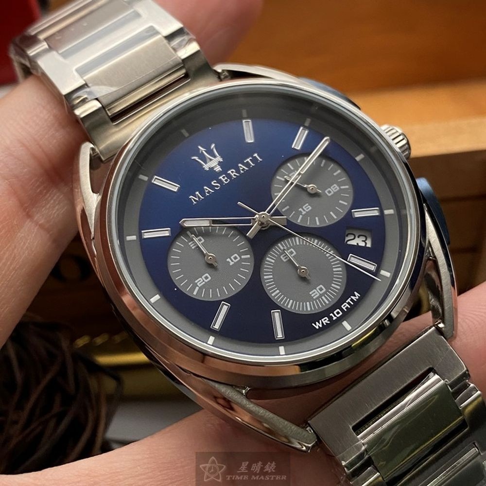 MASERATI:手錶,型號:R8873632004,男女通用錶42mm銀錶殼寶藍色錶面精鋼錶帶款-細節圖8