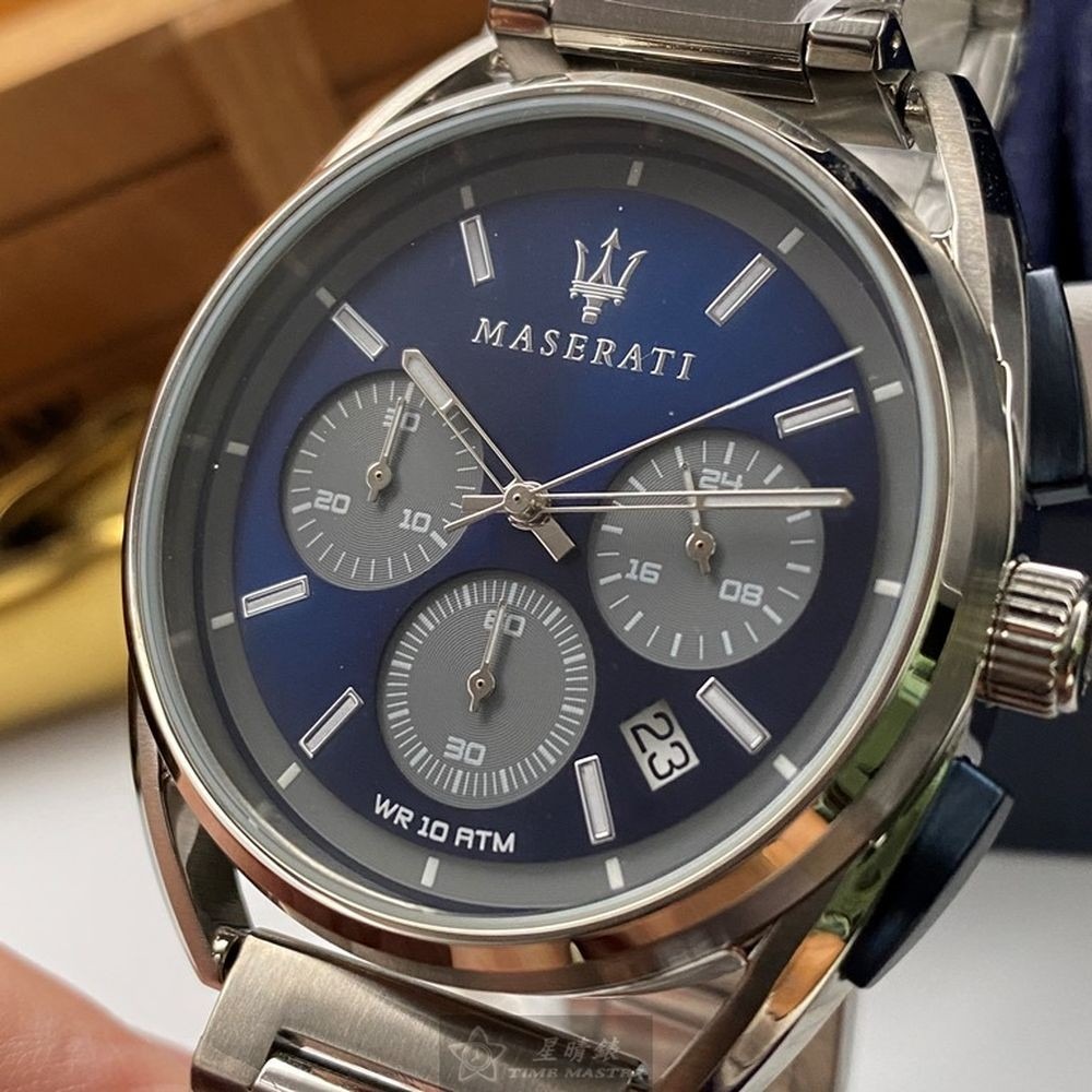MASERATI:手錶,型號:R8873632004,男女通用錶42mm銀錶殼寶藍色錶面精鋼錶帶款-細節圖9