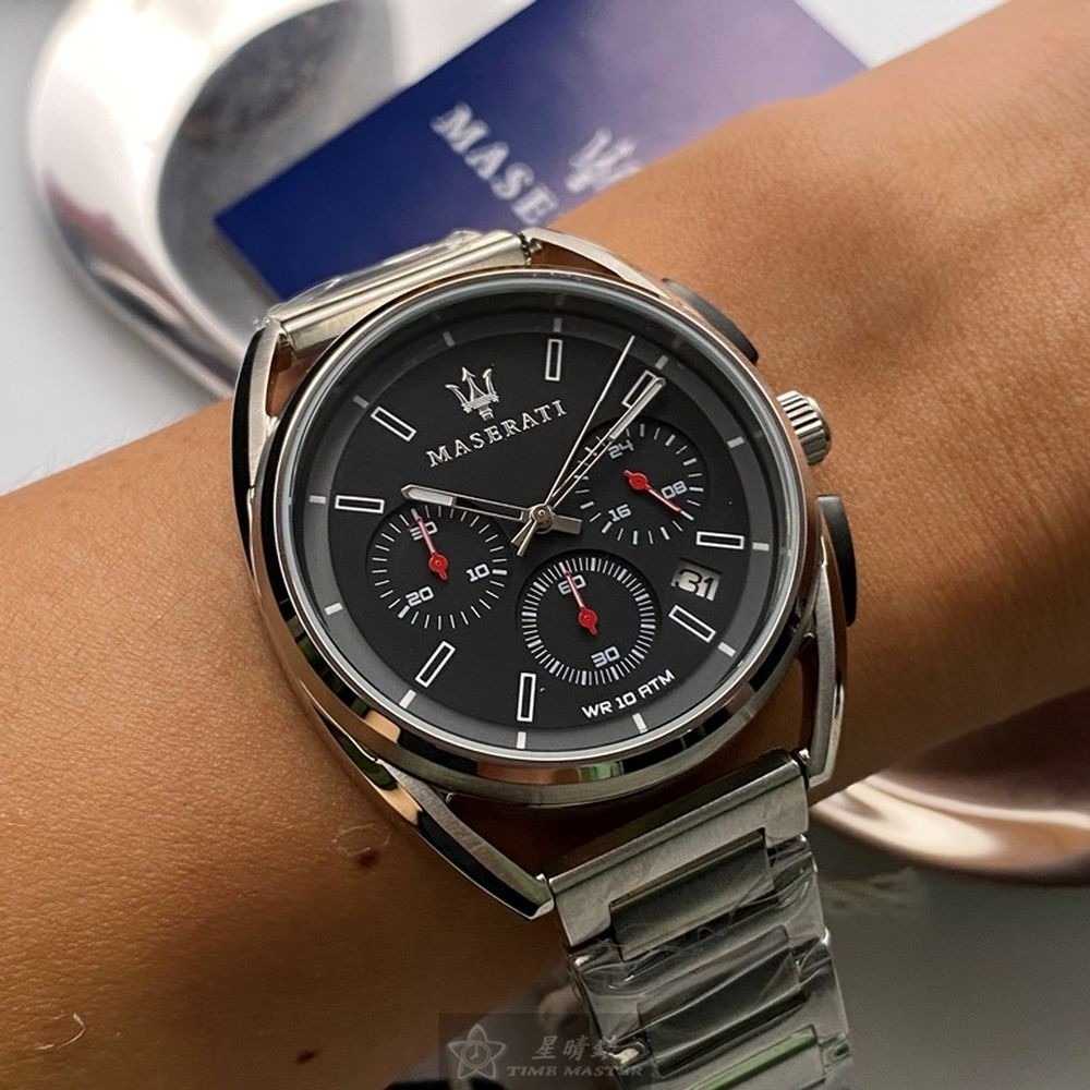 MASERATI:手錶,型號:R8873632003,男女通用錶42mm銀錶殼黑色錶面精鋼錶帶款-細節圖5