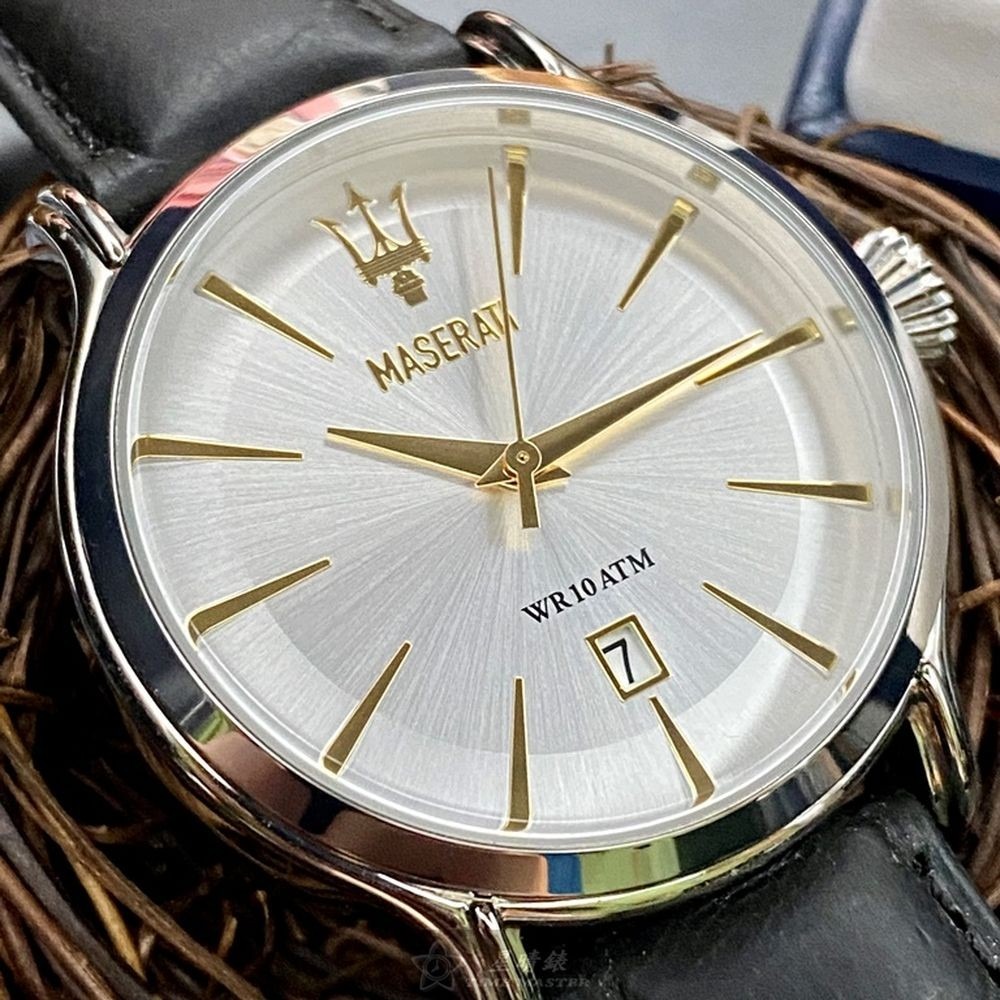 MASERATI:手錶,型號:R8851118002,男女通用錶42mm銀錶殼白色錶面真皮皮革錶帶款-細節圖2