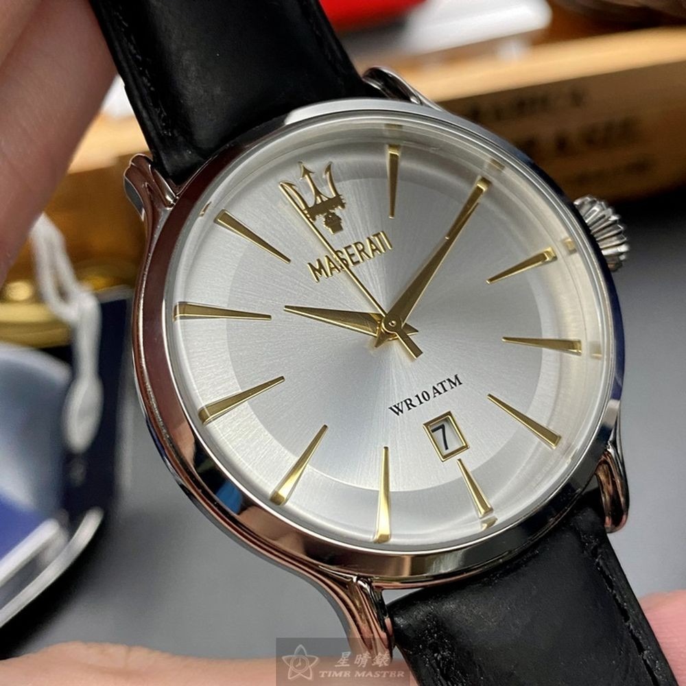 MASERATI:手錶,型號:R8851118002,男女通用錶42mm銀錶殼白色錶面真皮皮革錶帶款-細節圖3