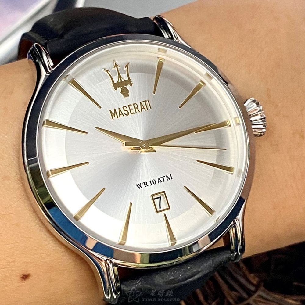 MASERATI:手錶,型號:R8851118002,男女通用錶42mm銀錶殼白色錶面真皮皮革錶帶款-細節圖4