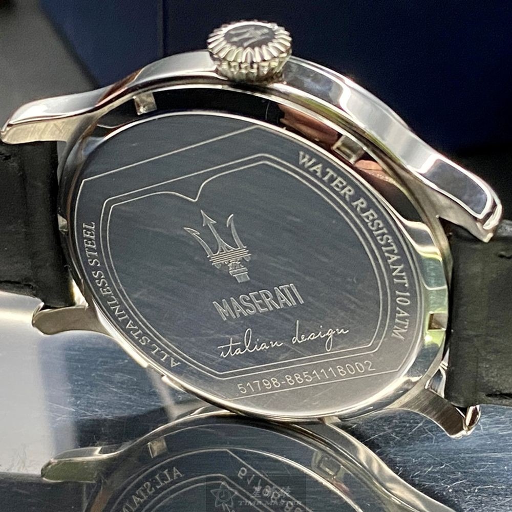 MASERATI:手錶,型號:R8851118002,男女通用錶42mm銀錶殼白色錶面真皮皮革錶帶款-細節圖5