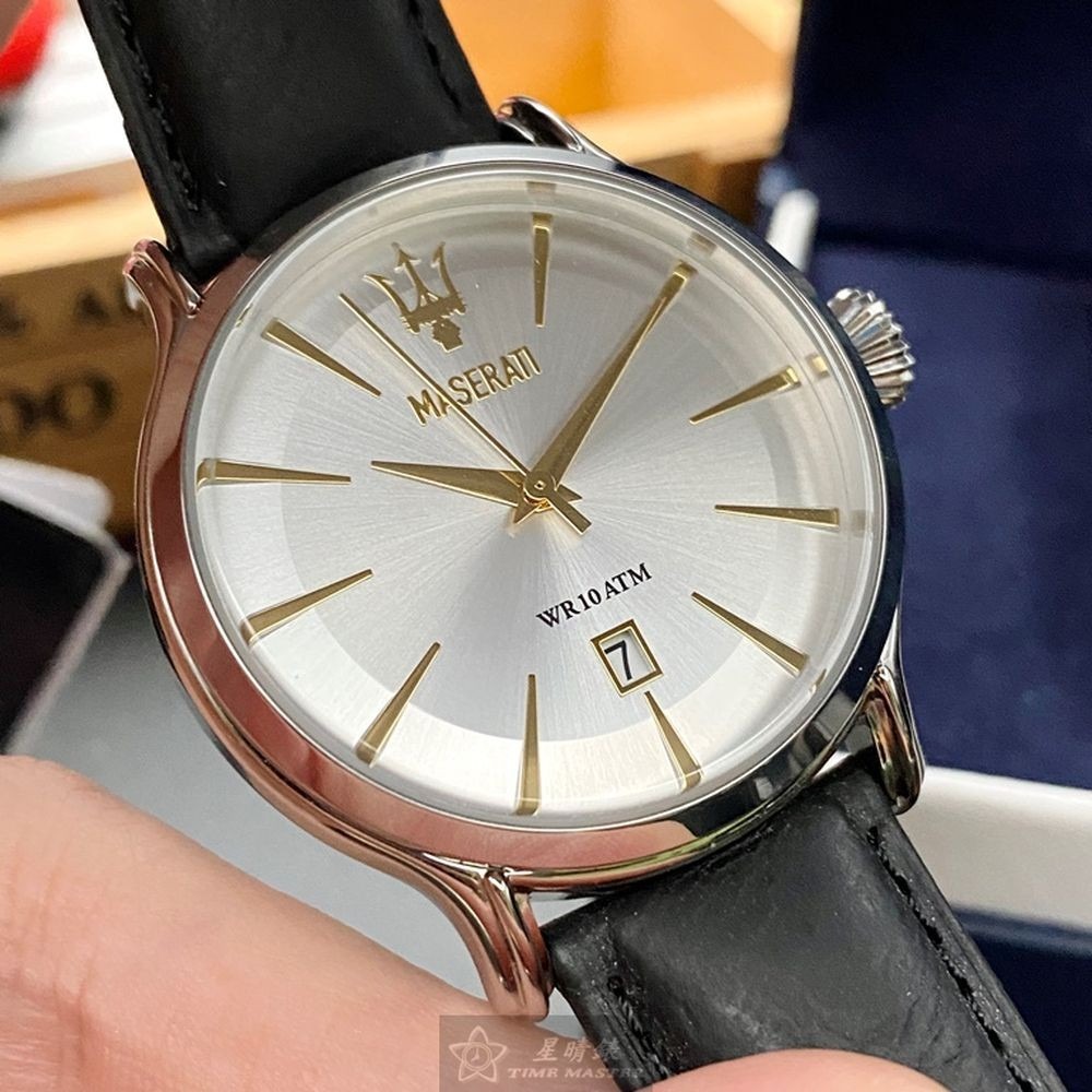 MASERATI:手錶,型號:R8851118002,男女通用錶42mm銀錶殼白色錶面真皮皮革錶帶款-細節圖6
