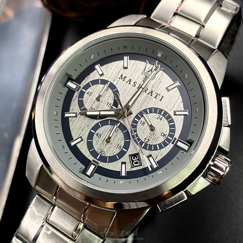 MASERATI:手錶,型號:R8873621006,男錶44mm銀錶殼槍灰藍錶面精鋼錶帶款-細節圖2
