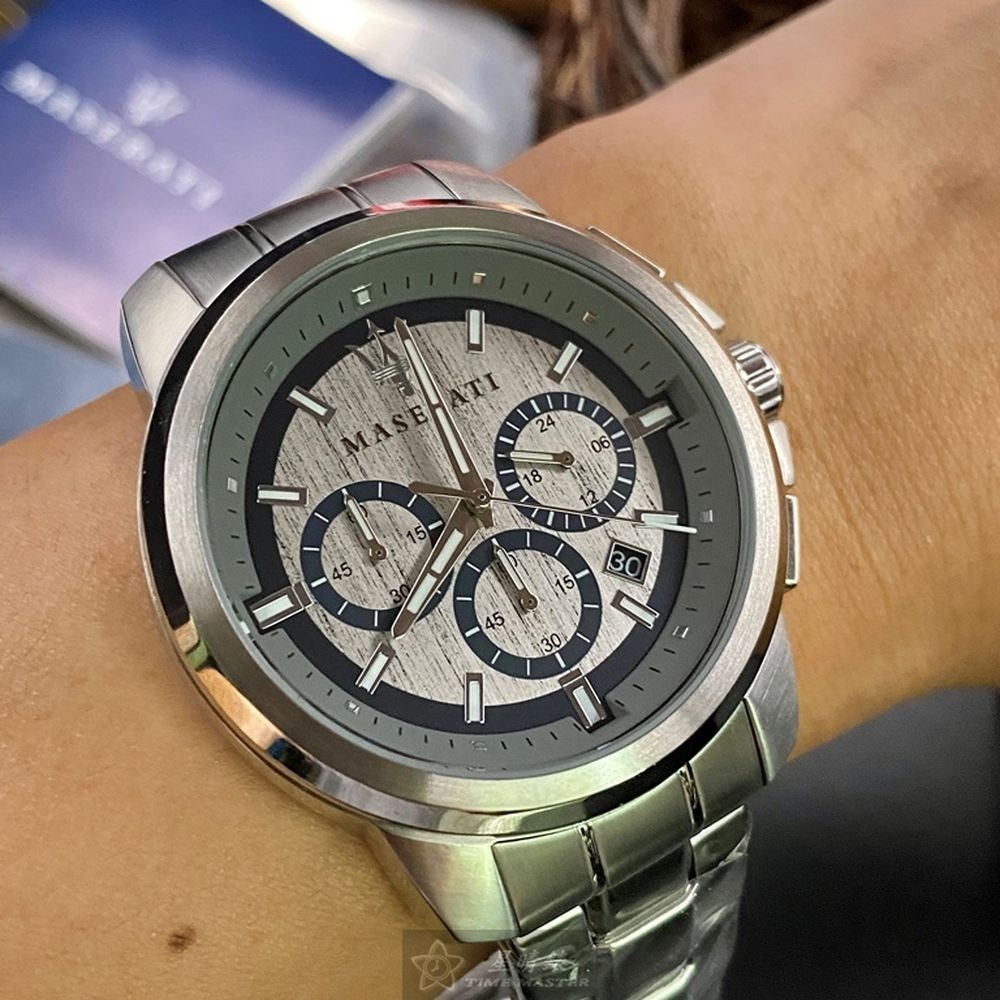 MASERATI:手錶,型號:R8873621006,男錶44mm銀錶殼槍灰藍錶面精鋼錶帶款-細節圖3