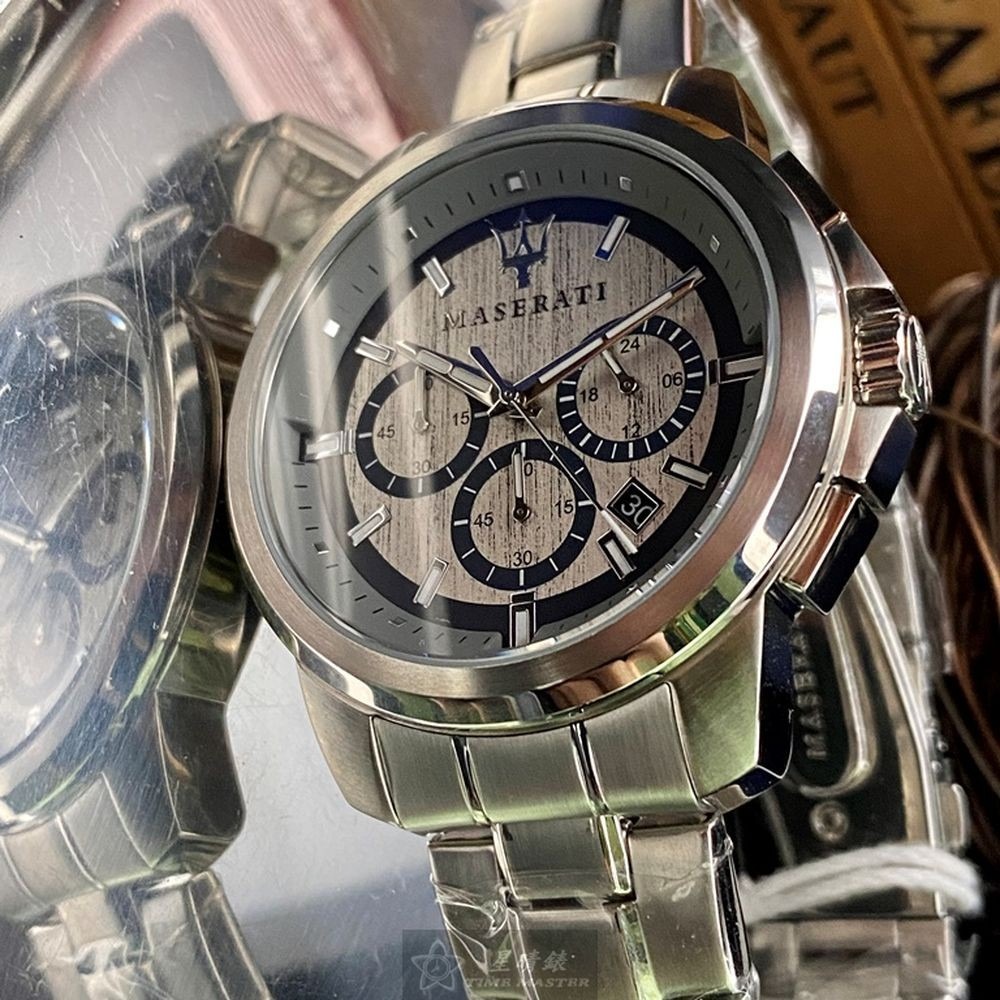 MASERATI:手錶,型號:R8873621006,男錶44mm銀錶殼槍灰藍錶面精鋼錶帶款-細節圖6