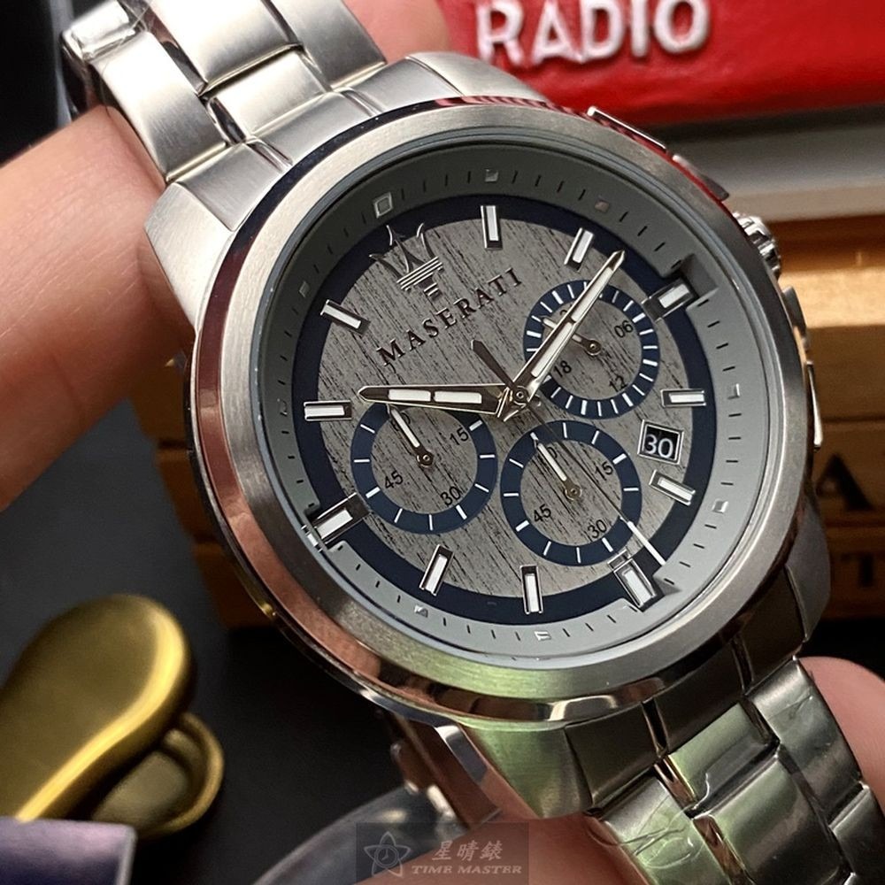 MASERATI:手錶,型號:R8873621006,男錶44mm銀錶殼槍灰藍錶面精鋼錶帶款-細節圖7