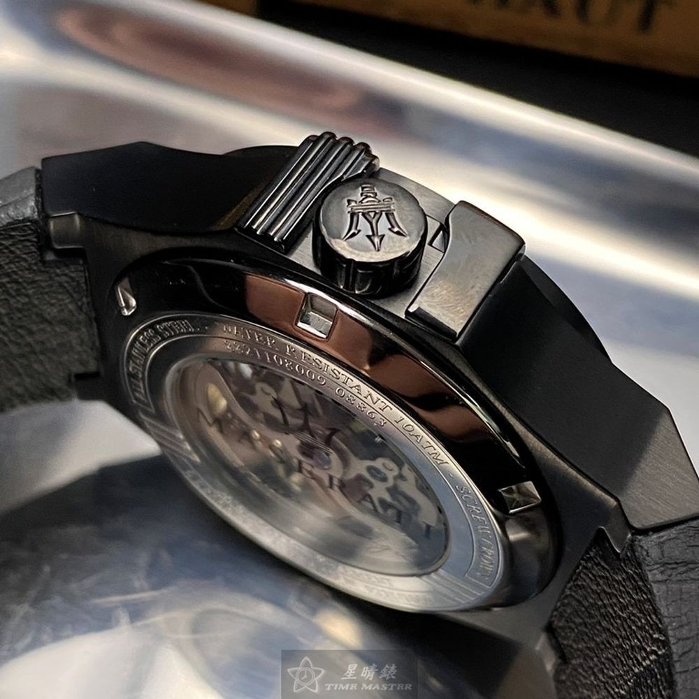 MASERATI:手錶,型號:R8821108009,男女通用錶42mm黑錶殼黑色錶面真皮皮革錶帶款-細節圖6