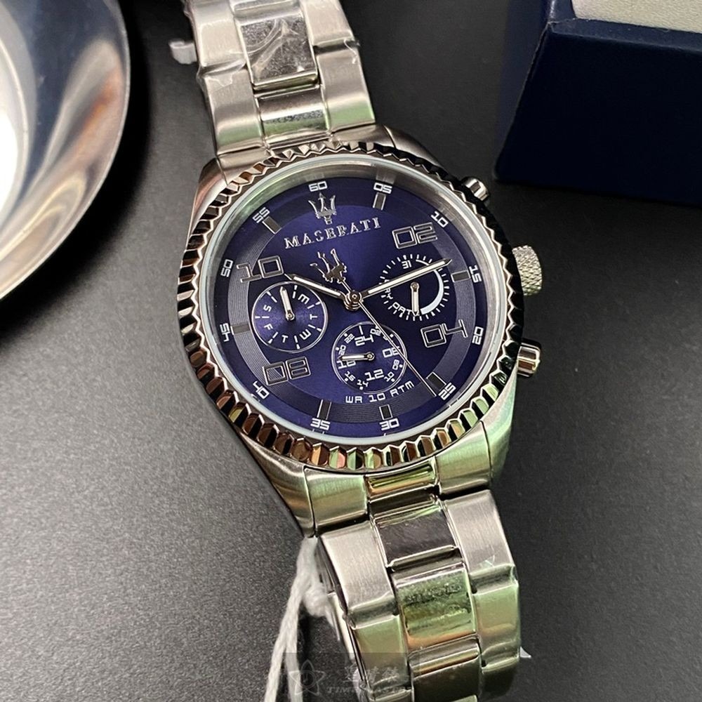 MASERATI:手錶,型號:R8851100011,男女通用錶38mm銀錶殼寶藍色錶面精鋼錶帶款-細節圖6