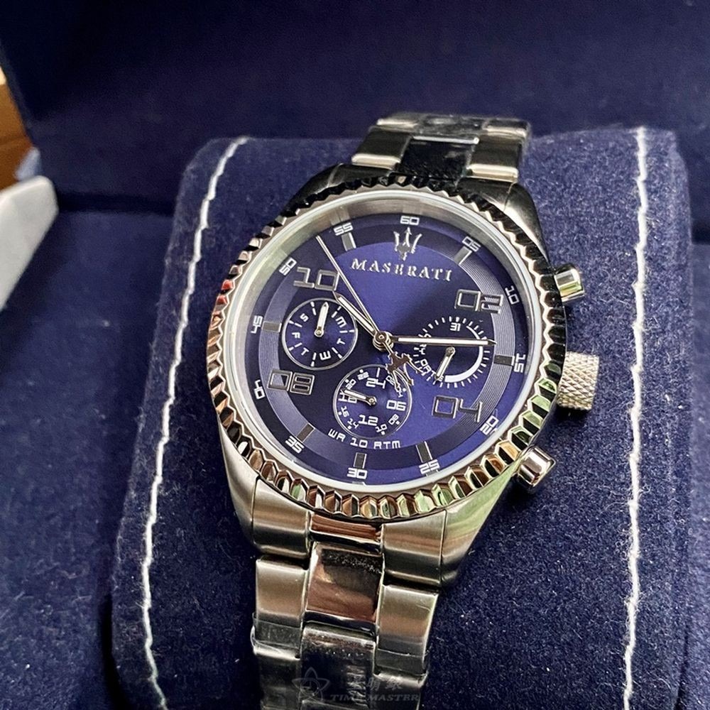 MASERATI:手錶,型號:R8851100011,男女通用錶38mm銀錶殼寶藍色錶面精鋼錶帶款-細節圖7