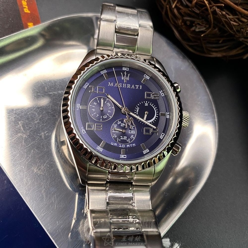 MASERATI:手錶,型號:R8851100011,男女通用錶38mm銀錶殼寶藍色錶面精鋼錶帶款-細節圖9