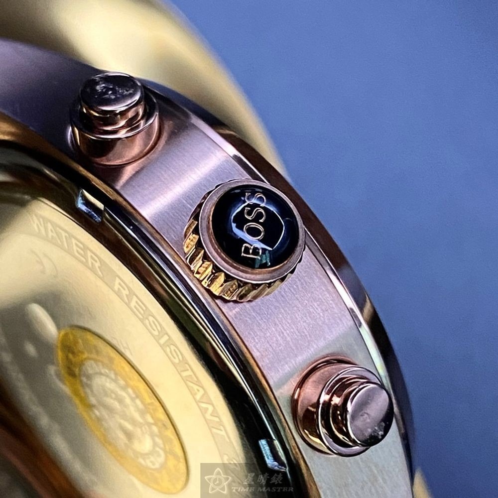 BOSS:手錶,型號:HB1513604,男女通用錶44mm玫瑰金錶殼寶藍色錶面真皮皮革錶帶款-細節圖4