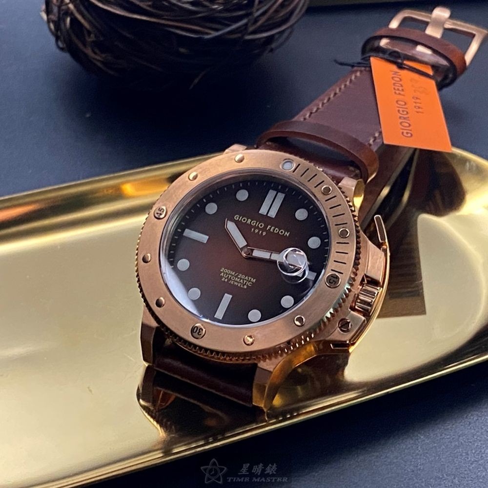 GiorgioFedon1919:手錶,型號:GF00026,男錶44mm玫瑰金錶殼古銅色錶面真皮皮革錶帶款-細節圖2