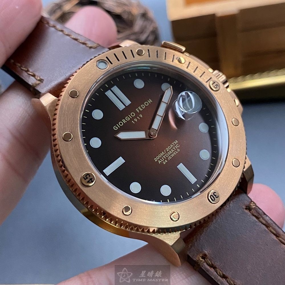 GiorgioFedon1919:手錶,型號:GF00026,男錶44mm玫瑰金錶殼古銅色錶面真皮皮革錶帶款-細節圖3