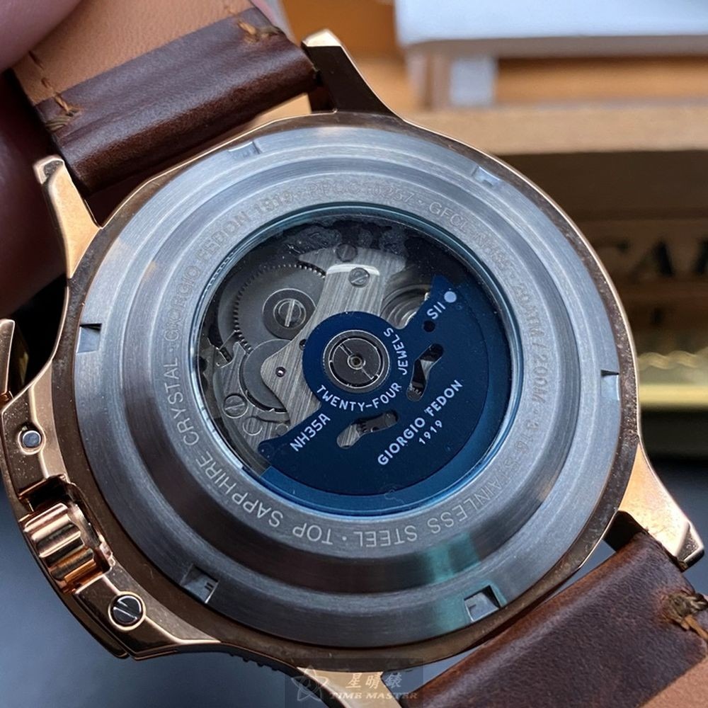 GiorgioFedon1919:手錶,型號:GF00026,男錶44mm玫瑰金錶殼古銅色錶面真皮皮革錶帶款-細節圖4