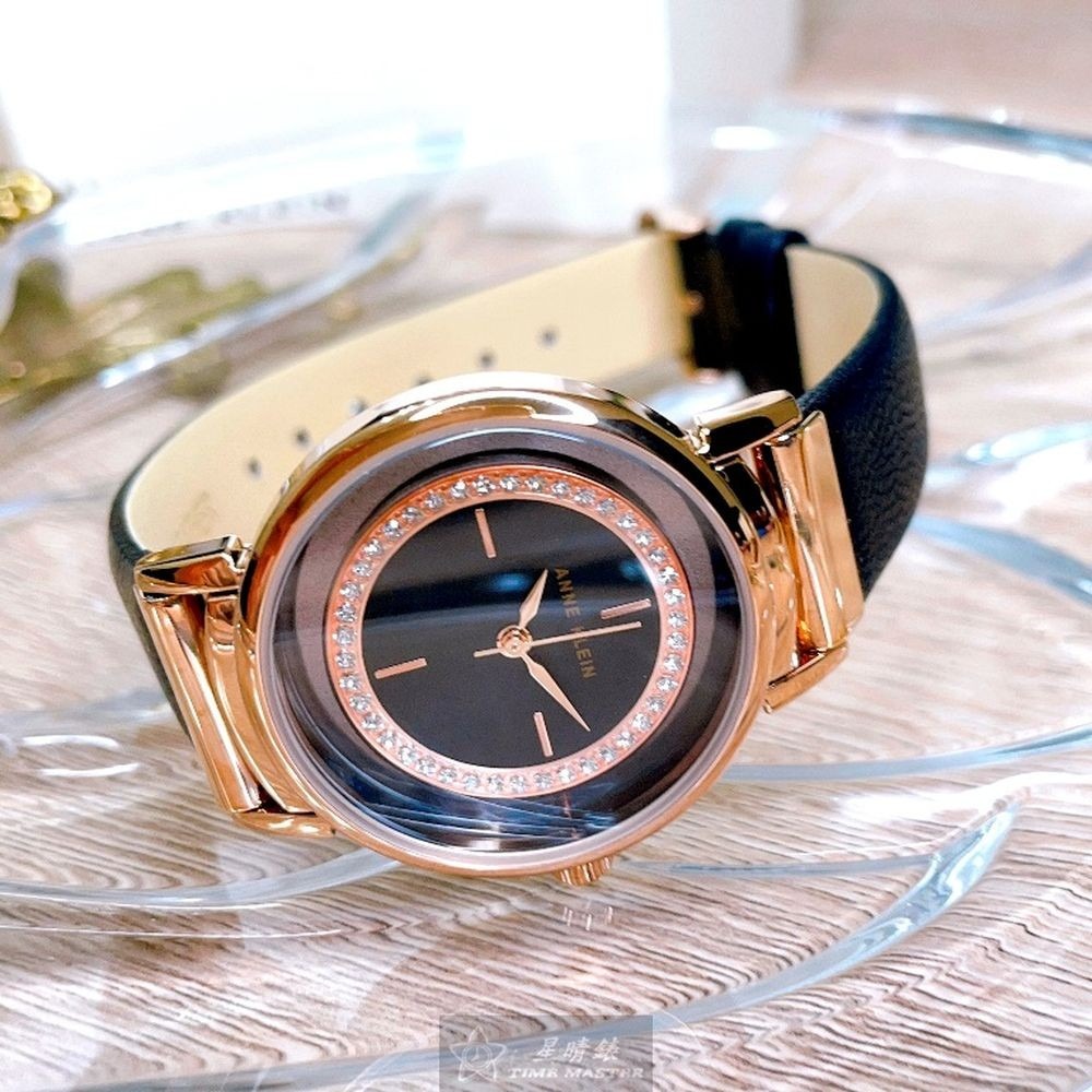 AnneKlein:手錶,型號:AN00617,女錶36mm玫瑰金錶殼黑玫瑰金色錶面真皮皮革錶帶款-細節圖2