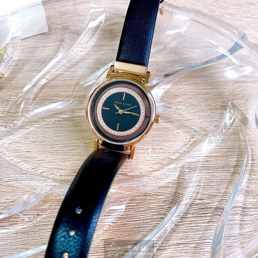 AnneKlein:手錶,型號:AN00617,女錶36mm玫瑰金錶殼黑玫瑰金色錶面真皮皮革錶帶款-細節圖4