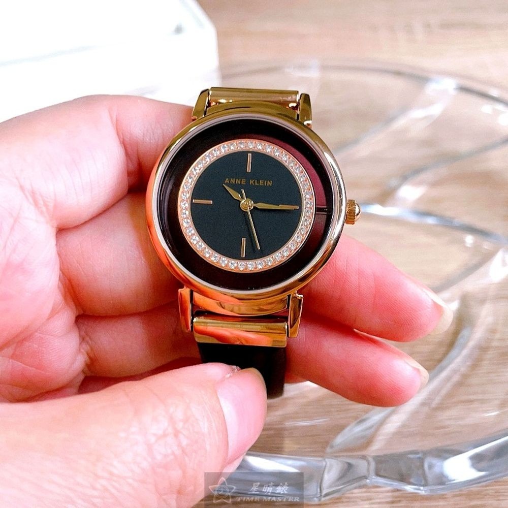 AnneKlein:手錶,型號:AN00617,女錶36mm玫瑰金錶殼黑玫瑰金色錶面真皮皮革錶帶款-細節圖6