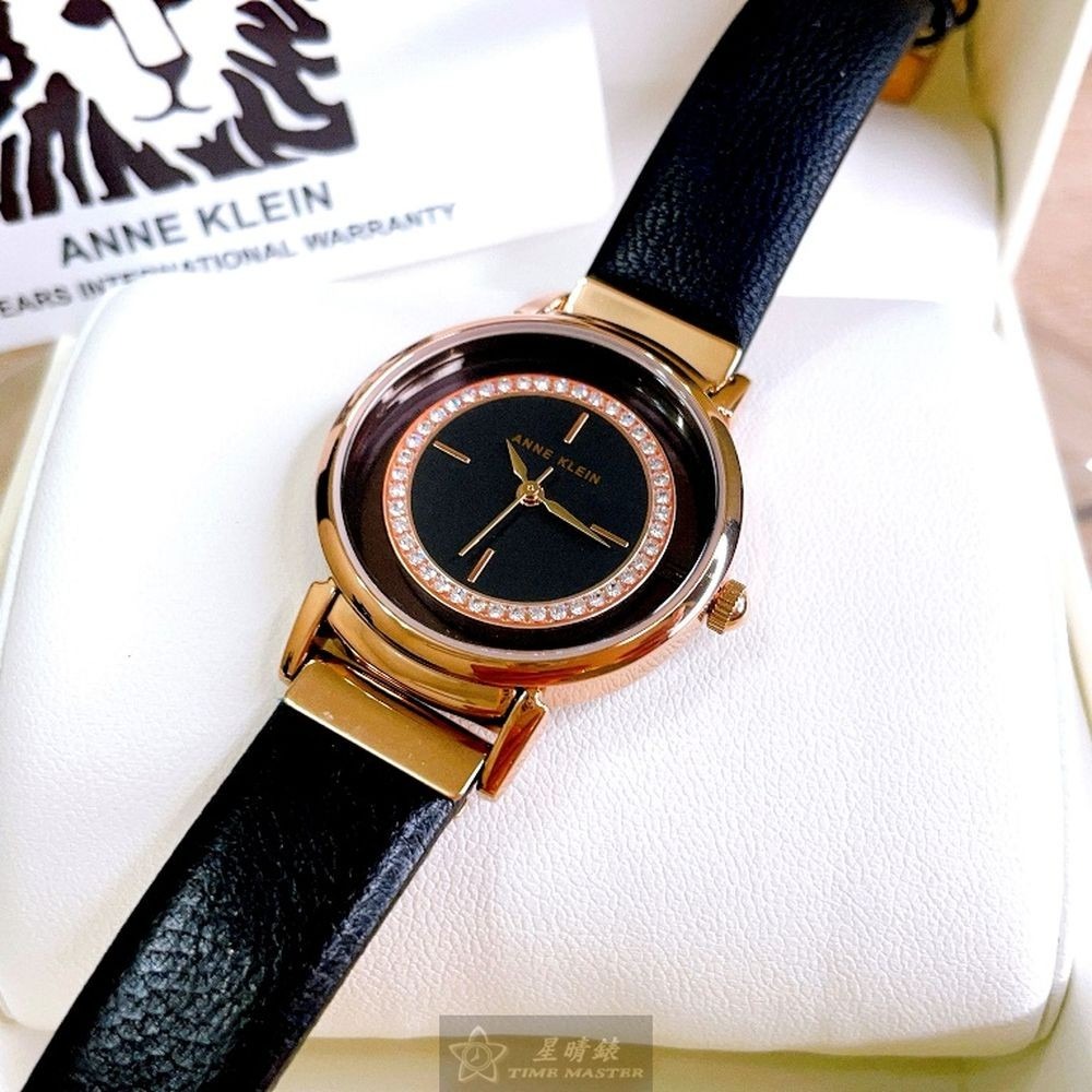 AnneKlein:手錶,型號:AN00617,女錶36mm玫瑰金錶殼黑玫瑰金色錶面真皮皮革錶帶款-細節圖7