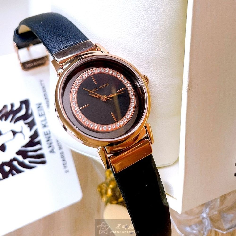 AnneKlein:手錶,型號:AN00617,女錶36mm玫瑰金錶殼黑玫瑰金色錶面真皮皮革錶帶款-細節圖8